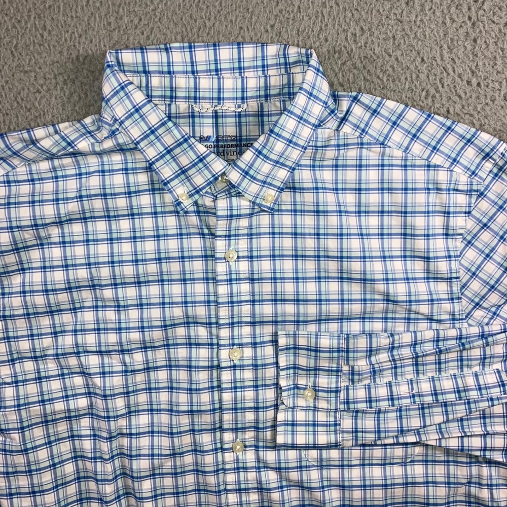 Vineyard Vines On The go Performance Shirt Men XL Button Down Plaid Long Sleeve